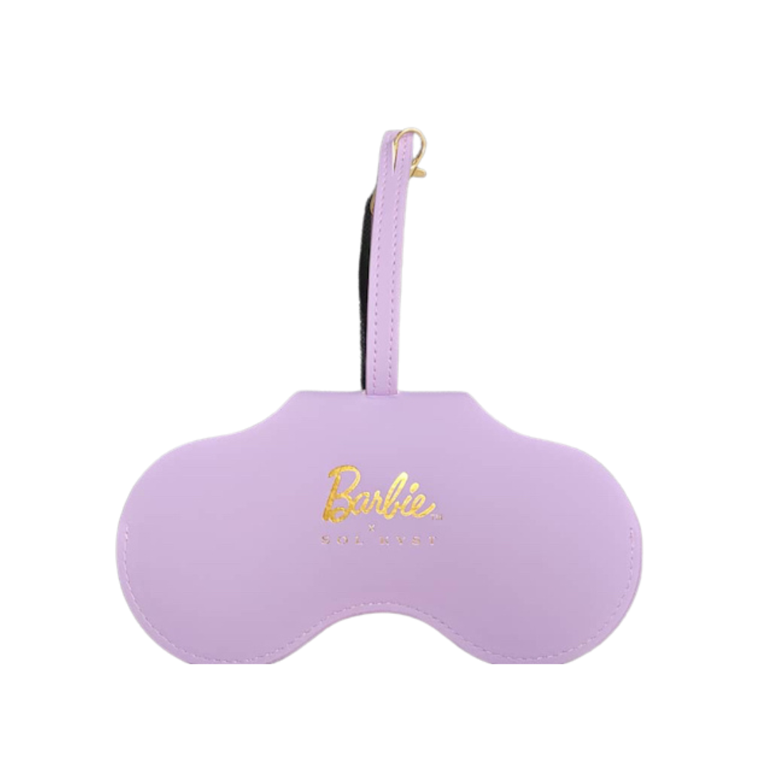 Lavender Barbie x Sol Kyst sunglasses case - front view.