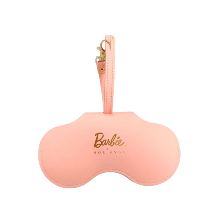 Peach Barbie x Sol Kyst sunglasses case - front view.