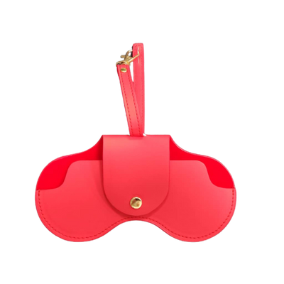 Red Barbie x Sol Kyst sunglasses case - back view.