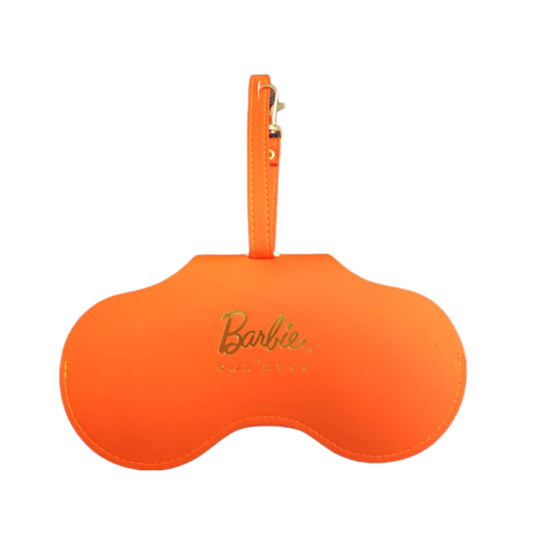 Orange Barbie x Sol Kyst sunglasses case - front view.