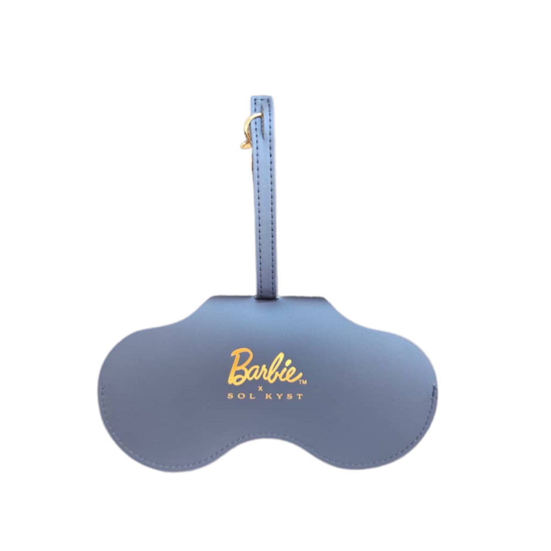 Blue Barbie x Sol Kyst sunglasses case - front view.