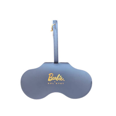 Blue Barbie x Sol Kyst sunglasses case - front view.