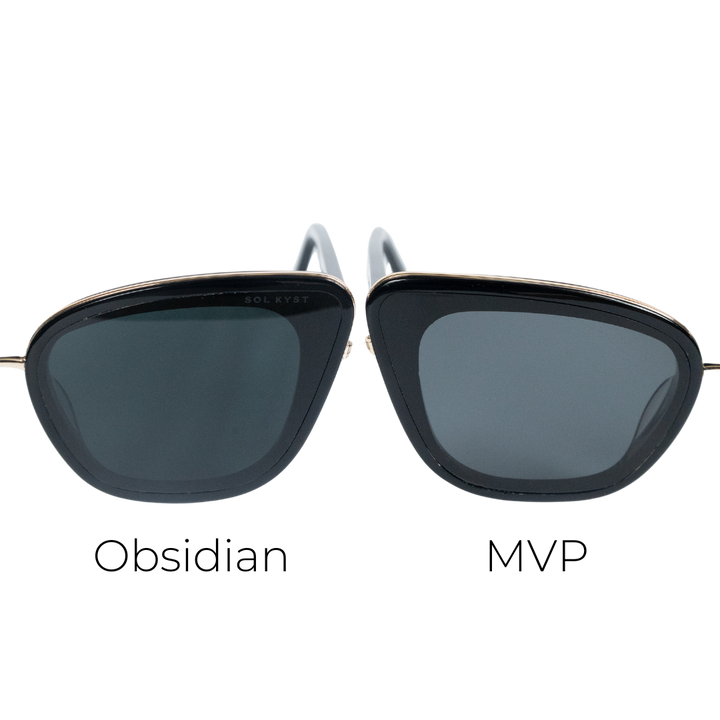 Two pairs of Sol Kyst cat eye sunglasses side-by-side, both black and one with a darker lens tint.