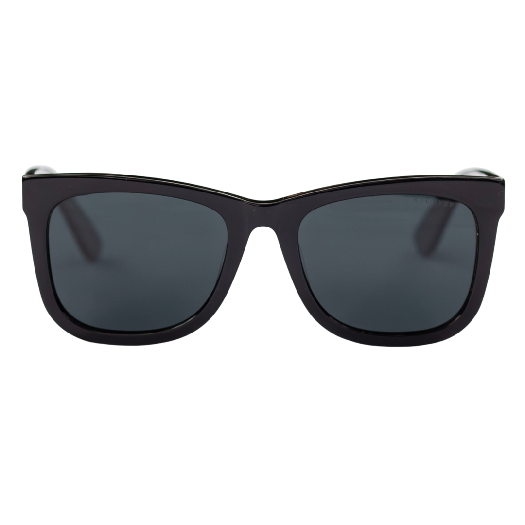 Sol Kyst women's square sunglasses with black frames and dark tinted lenses - front view.