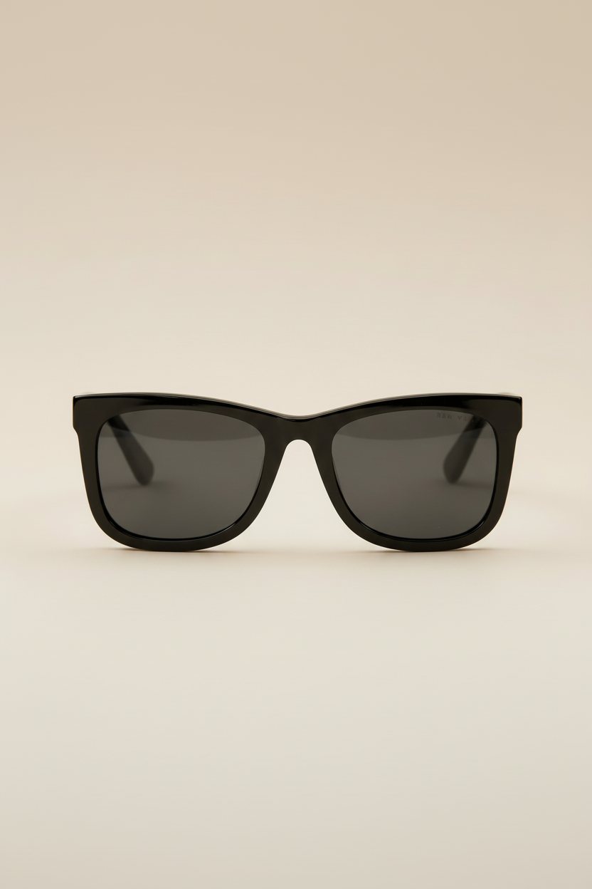 Sol Kyst women's square sunglasses with black frames and dark tinted lenses - front view.