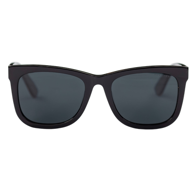 sunglasses, wayfarer silhouette, black frame, black lens, wide face sunglasses, wide face petite, midi size, slightly wider than standard