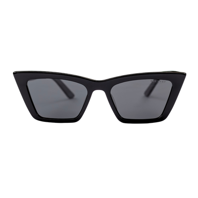 sunglasses, trapezoid silhouette, trap silhouette, black frame, midi size, wide face petite, slightly wider than standard