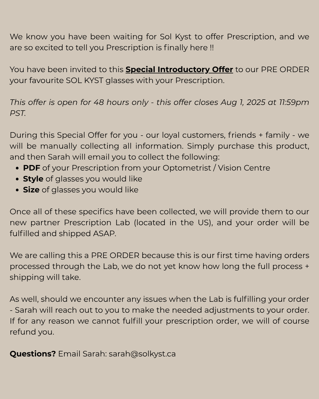 Prescription Pre Order | Details in Description