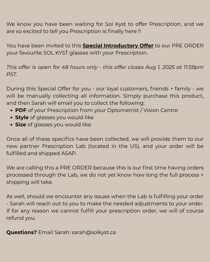 Prescription Pre Order | Details in Description