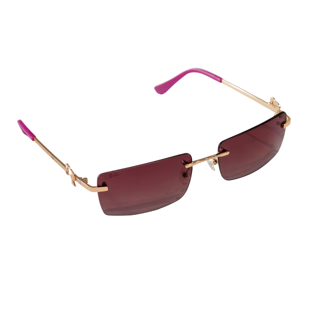 Barbie women's rimless sunglasses with pink tinted lenses and gold frame.