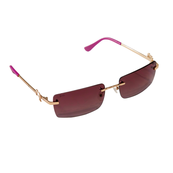 Barbie women's rimless sunglasses with pink tinted lenses and gold frame.