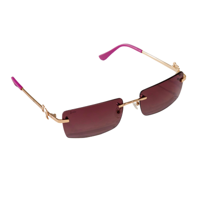 Barbie women's rimless sunglasses with pink tinted lenses and gold frame.