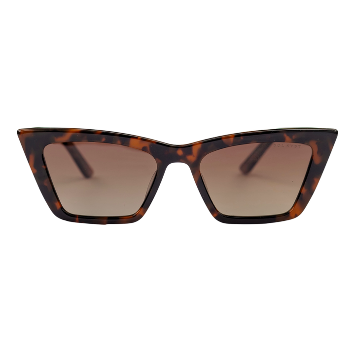 women's trapezoid sunglasses with tortoise frame and orange gradient lenses - front view.