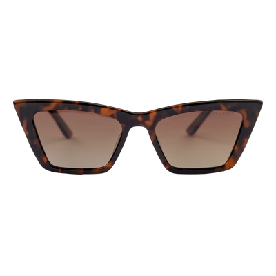 women's trapezoid sunglasses with tortoise frame and orange gradient lenses - front view.