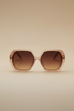 Barbie Sol Kyst women's hexagonal sunglasses with brown frames and brown tinted lenses - front view.