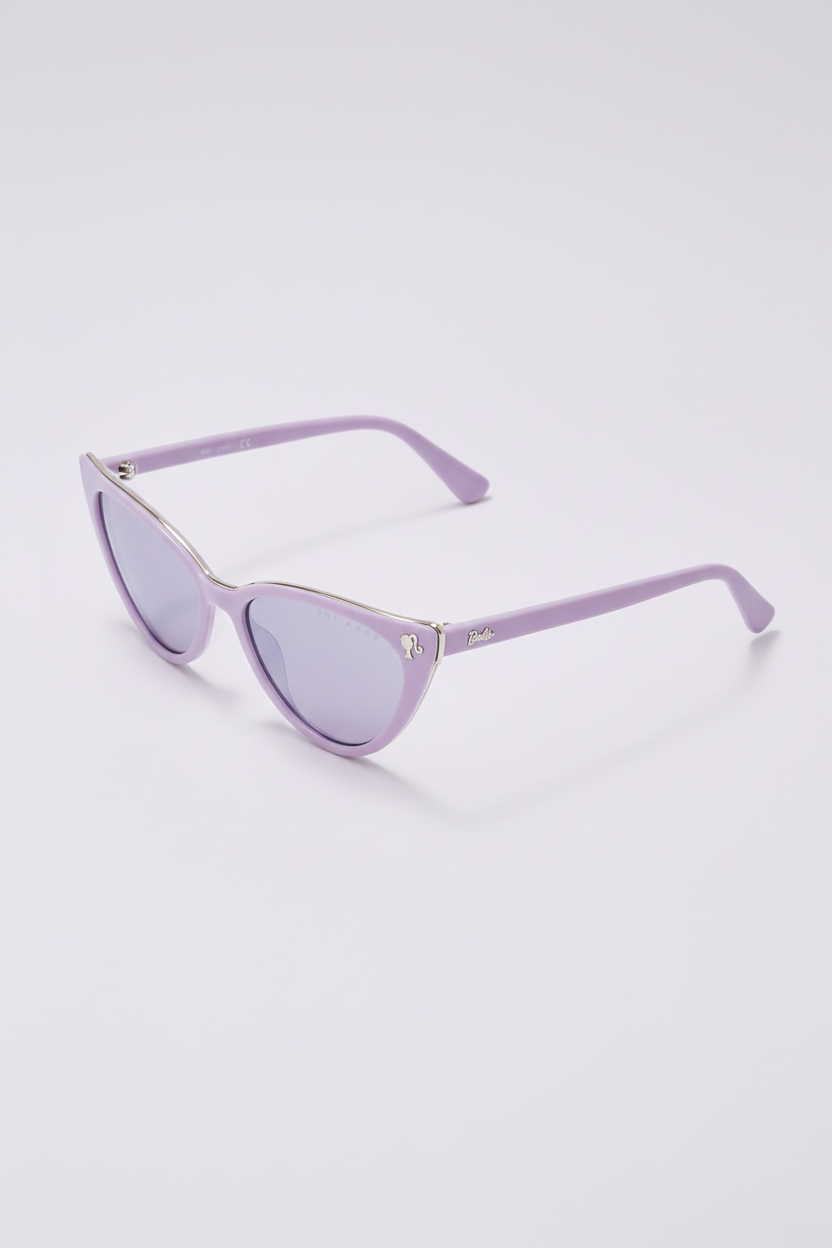 Purple cat-eye sunglasses on a light purple background