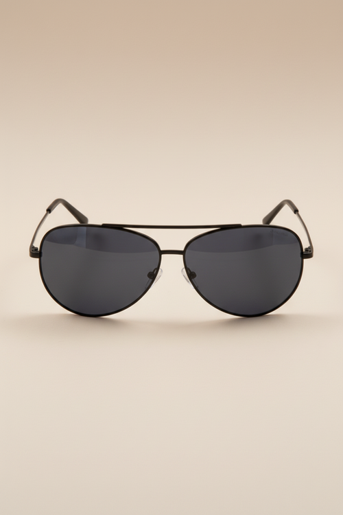 Sol Kyst women's aviators with black frames and dark blue tinted lenses - front view.