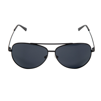 sunglasses, aviator silhouette, wide face sunglasses, black metal frame, black lens, black ear piece