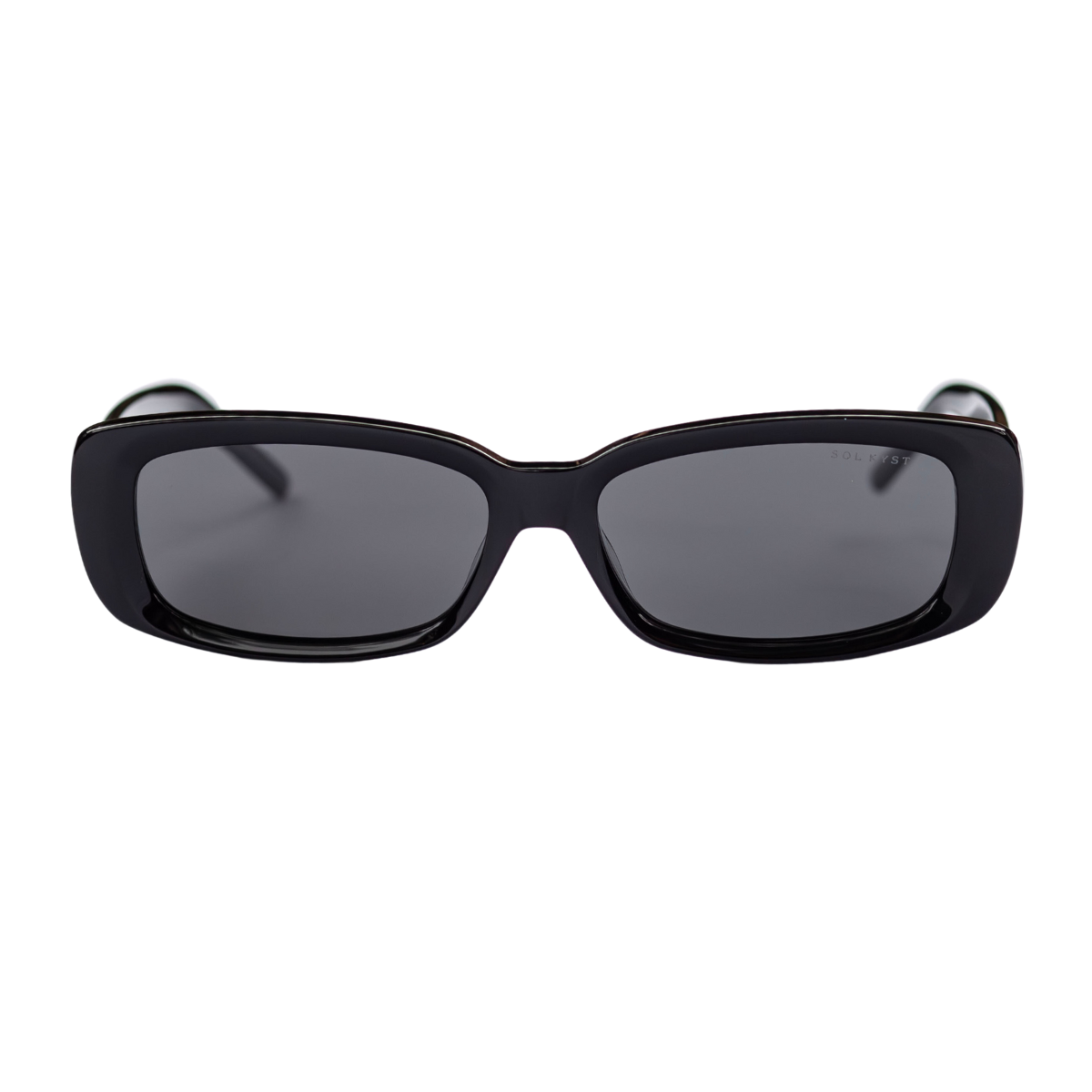 Rectangular black Sol Kyst sunglasses with dark tinted lenses and sleek frames, displayed front-facing.