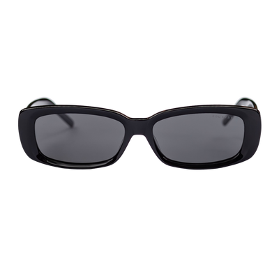 Rectangular black Sol Kyst sunglasses with dark tinted lenses and sleek frames, displayed front-facing.
