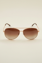 rose gold women's aviator sunglasses with red tinted lenses - front view.