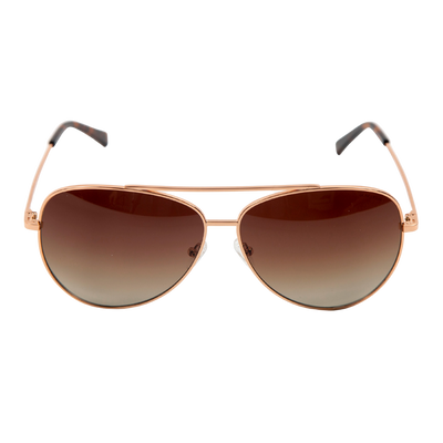rose gold women's aviator sunglasses with red tinted lenses - front view.