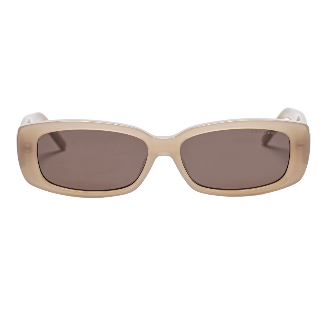 sunglasses, rectangle silhouette, brown frame, wide face, midi wide face petite, slightly wider than standard, mini, slightly smaller than standard