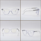 Four angles of Blue Light glasses featuring clear frames and blue light blocking clear lenses, shown on a white background.