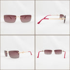 Barbie women's rimless sunglasses with pink tinted lenses and gold frames from 4 different angles.