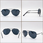 Four angles of Sol Kyst women's aviators with black frames and dark tinted lenses on a white background.