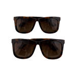 Two stacked Sol Kyst women's square sunglasses with tortoise frames and brown tinted lenses.