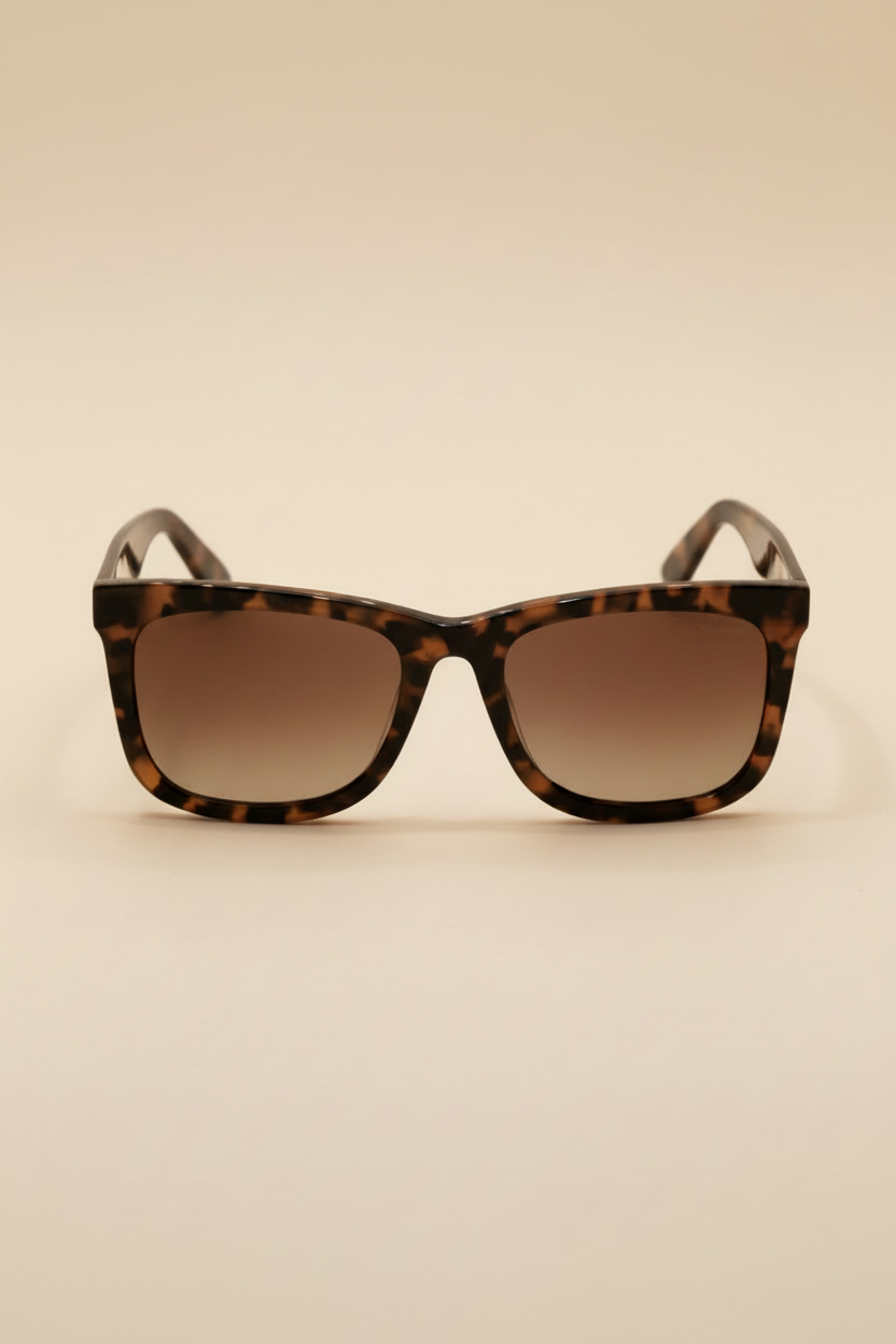 Tortoise-patterned square sunglasses with gradient brown-tinted lenses, showcasing a bold and classic frame design.