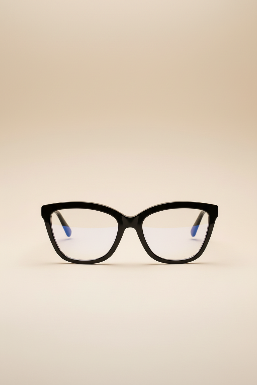 women's blue light glasses with clear lenses and a black frame - front view.