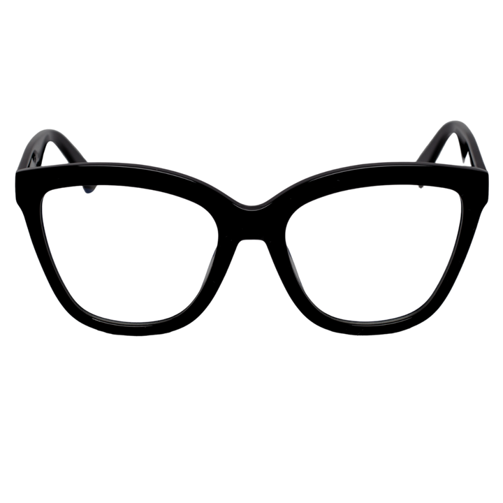 women's blue light glasses with clear lenses and a black frame - front view.