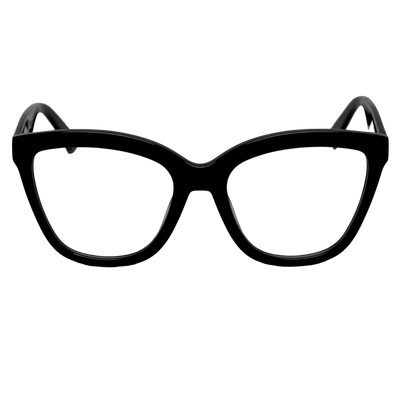 blue light glasses, black frame, clear lens, wide face