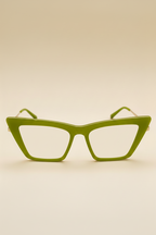 Sol Kyst trapezoid sunglasses with green frames and green tinted lenses - front view.