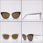 Four angles of Sol Kyst cat eye sunglasses with white frames and brown tinted lenses, showcased on a white background.