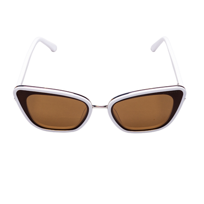 sunglasses, kyst eye, cat eye silhouette, white frame, smokey lens, wide face sunglasses