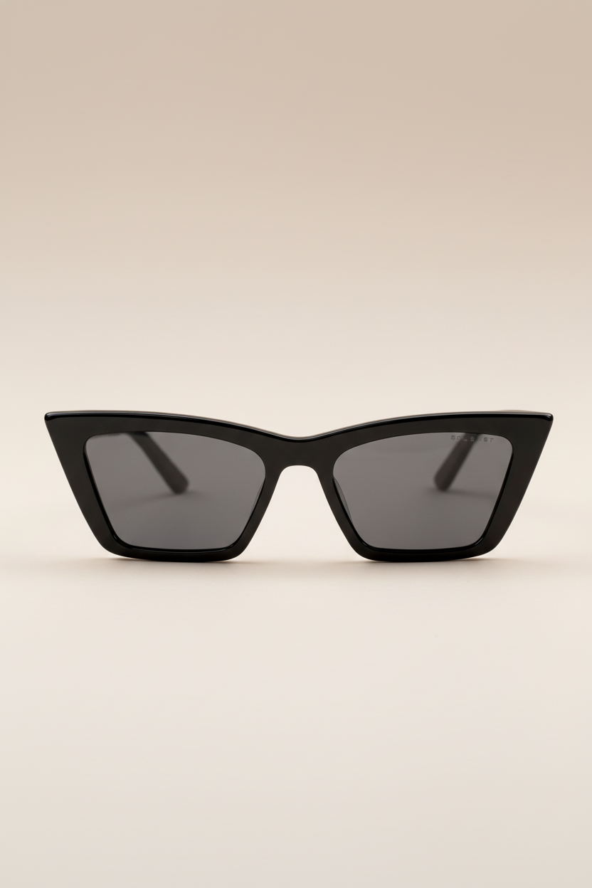 Sol Kyst trapezoid sunglasses with black frames and tinted lenses - front view.