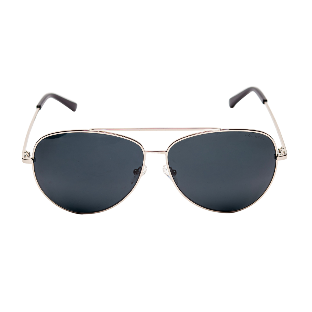 sunglasses, aviator silhouette, wide face sunglasses, gold metal frame, black lens, black ear piece