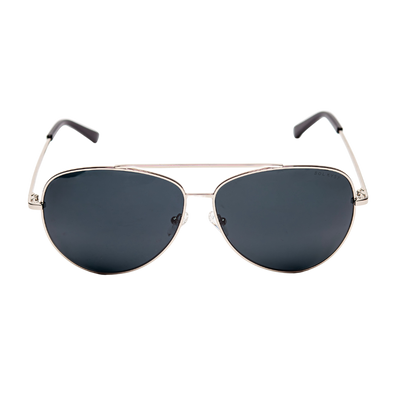 Front view of Sol Kyst women's aviator sunglasses with silver frames and dark polarized lenses - front view.